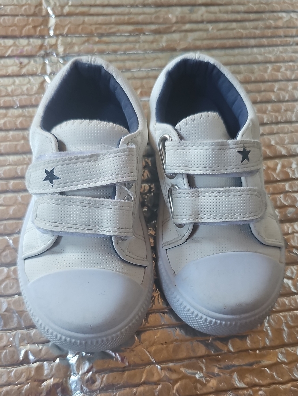 Kids White Velcro Sneakers with Navy Star Accent